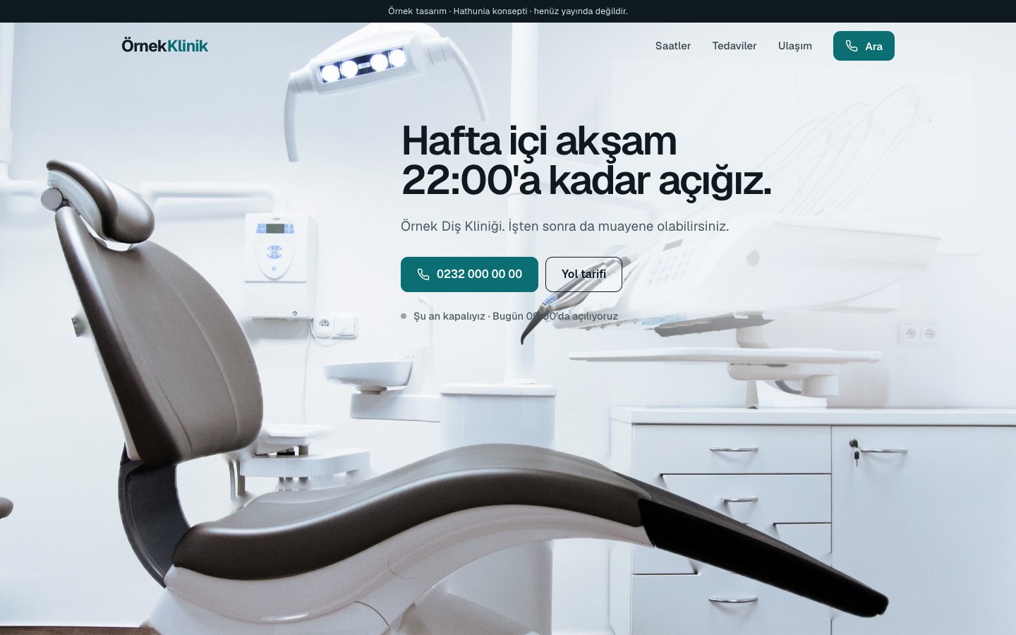 Bir diş kliniği için hazırladığımız örnek site, bilgisayar görünümü